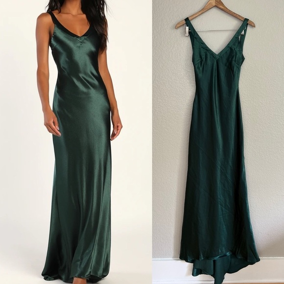 NWOT Perfectly Classy Emerald Green Satin Strappy Maxi Dress - Picture 1 of 9
